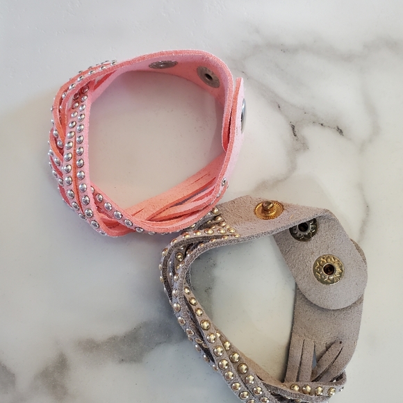 2 Multi Strand Wrap Bracelet's Pink & Gray - Picture 10 of 13